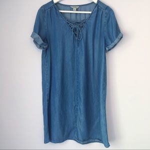 🦋LUCKY BRAND Chambray Lace Up Mini Dress S Small